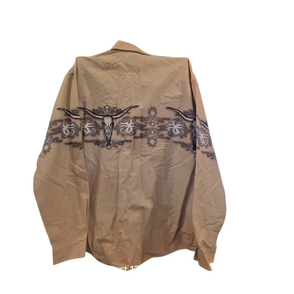 Panhandle Slim Boys XL 18 Western Shirt Longhorn Skull Pearl Snap NWT Tan